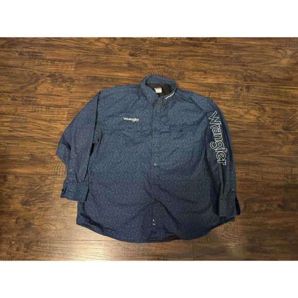 Wrangler Shirt Mens 2XL Navy Blue Paisley Western Cowboy Rodeo Embroidered Logo - Picture 1 of 8